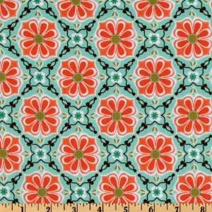   Floral Mosiac Blue/Orange Fabric By The Yard Arts, Crafts & Sewing
