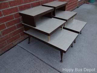 PAIR Mid Century Modern RETRO FUNKY 3 Tiered Step End Tables Vintage 
