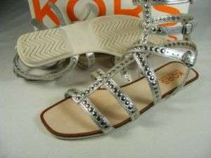 Michael Kors Yes Metallic Leather Gladiator Strap Sandal Shoes Silver 