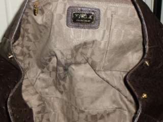 FURLA Dark Brown Mocha Ostrich Leather Suede Shopper Tote Handbag 