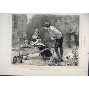  1875 Man Woman Wheel Barrow Garden Romance Digging