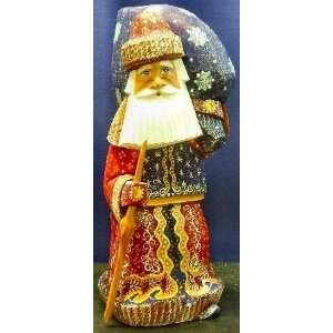   Inch Walking Santa with Cane Russian Carved Wood Santa