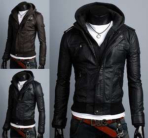 Korea_Pop Premium Mens LEATHER jacket for men With hoodie UK size XS S 