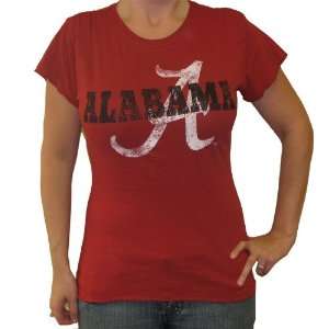   Crimson Tide Womens Overdyed Chest Seam Red T Shirt by Step Ahead