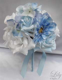 made with one white rosebud accented with light blue ribbon