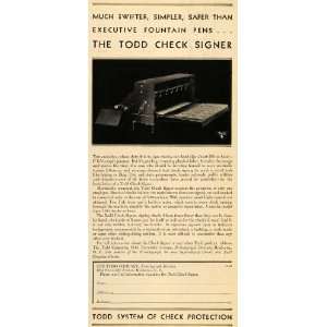 1930 Ad Todd Company Check Signer Machine Rochester NY 