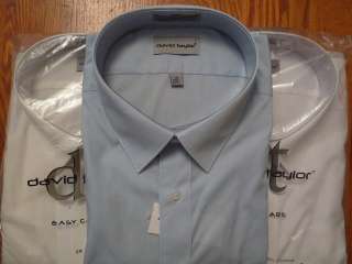 New DAVID TAYLOR Dress Shirts  White/Ecru/Blue SS or LS  