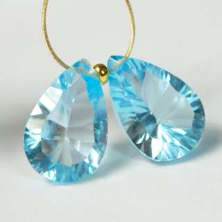 Gem Blue Topaz Concave Cut Pear Briolette Beads PAIR  