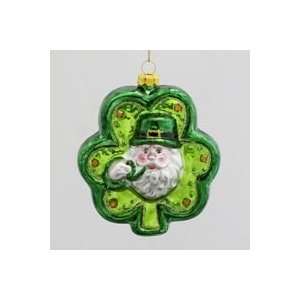   of 6 Glass Irish Clover with Santa Claus Face Christmas Ornaments 4.5