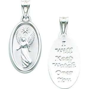  14K White Gold Reversible Guardian Angel Pendant: Jewelry