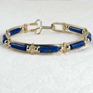 Lapis Lazuli Gemstone Bangle Bracelet 14K Rolled Gold  
