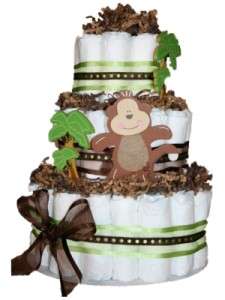   Green Monkey Jungle Themed Diaper Cake Baby Shower Center Piece  