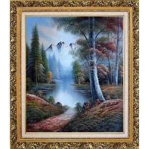   Oil Painting, with Ornate Antique Dark Gold Wood Frame 30 x 26 inches