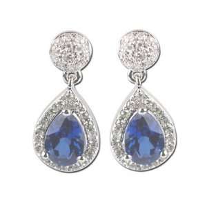   Gold Lab Created Blue Sapphire Corundum & Diamond Earrings Jewelry