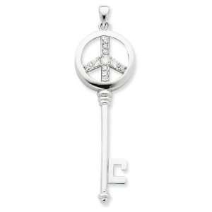  Sterling Silver CZ Large Peace Sign Key Pendant: Jewelry