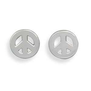    Peace Sign Stud Rhodium Over Sterling Silver Post Earrings Jewelry