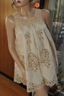   Vintage Battenberg and Embroidery Dress Natural One Size (M)  
