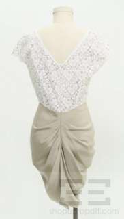 Sea New York Taupe Draped Silk & White Lace Cap Sleeve Dress Size 4 
