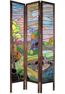 Antique Arts & Crafts Stained Glass Screen Room Divider  