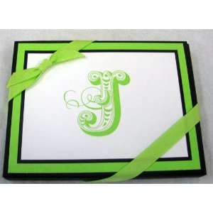   Stationery NOT4124 Green Initial J Blank Note Cards: Everything Else