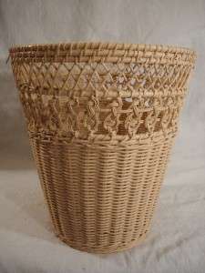 Vtg. Wood Wicker Waste Basket Trash Can Bathroom Shabby Cottage 