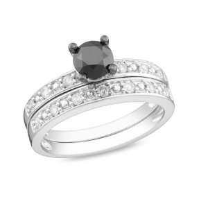   Diamond Black Rhodium Plated Bridal Set Ring (G H, I2 I3): Jewelry