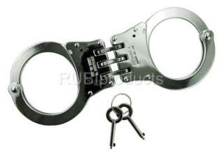 SILVER Handcuffs REAL Double Lock TRIPLE HINGED Police Hand Cuffs W/ 2 
