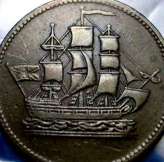 OLD CANADIAN COINS 1800s SAILING SHIP HALFPENNY CANADA  