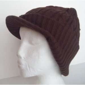   Cable Knitted Winter Beanie Skully Cap with Visor Brown: Toys & Games