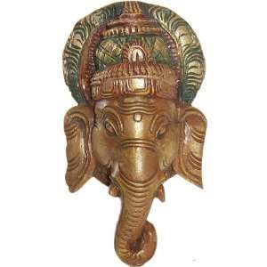  Lord Ganesha Mask   South Indian Temple Wood Carving