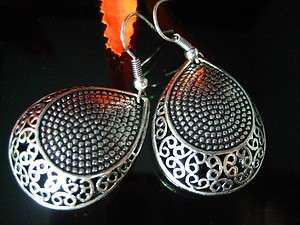 Vintage Style Tibet Silver Oval Pattern Dangle Earrings M161  