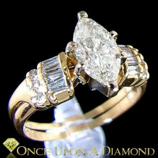   14K Yellow Gold 1.33ctw Marquise Diamond Engagement Wedding Ring Set