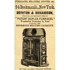  1882 Ad Boynton Richardson Patent Duplex Furnaces Heat 