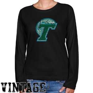 NCAA Tulane Green Wave Ladies Black Distressed Logo Vintage Long 