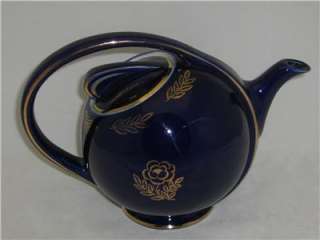 HALL 6 Cup Cobalt Blue Air Flow Tea Pot Gold Overlay  