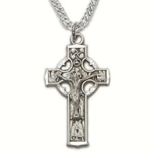  Sterling Silver Engraved Celtic Crucifix Necklace Celtic Jewelry 