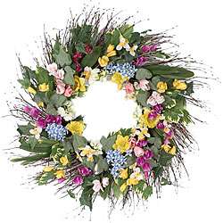 Large Faux Spring Flower Wreath  