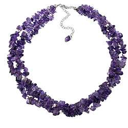   Sterling Silver 3 strand Amethyst Chip Necklace  Overstock