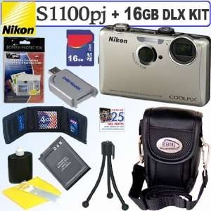  Nikon Coolpix S1100pj 14 MP Digital Camera (Silver) + 16GB 