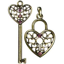 Modern Romance Antique Gold Lock/ Key Pendants (Pack of 2)  Overstock 
