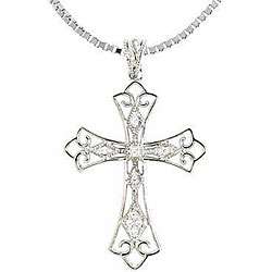 Sterling Silver 1/10ct TDW Diamond Vintage style Cross Necklace 