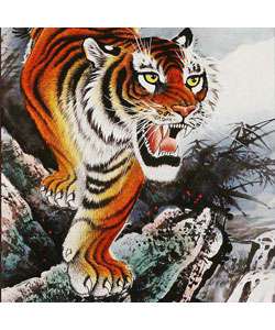 Roaring Tiger Chinese Art Wall Scroll Painting  