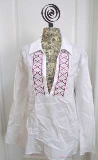   Cotton Embroidered Long Sleeve Beach Swim Cover Up Tunic Shirt XL