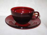 Vintage Royal Ruby Tea Cup & Saucer Anchor Hocking VFC  
