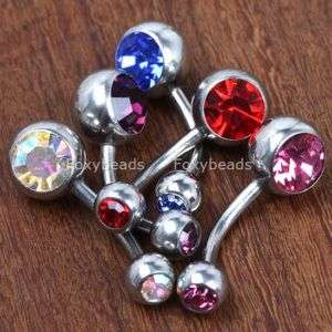 LOT 5PCS Double GEM Belly Button Ring Navel Bars Jewels  