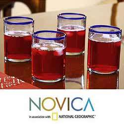 Set of 4 Blown Glass Blues Juice Glasses (Guatemala)  Overstock