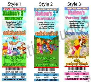 Winnie the Pooh Birthday Party Ticket Style Invitations  