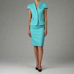 Tahari ASL Womens Turquoise Jacquard Skirt Suit  Overstock