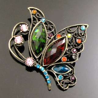   FREE SHIPPING antiqued rhinestone butterfly brooch pin bouquet  