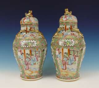 Superb Large Pair Chinese Porcelain Vases Figures 19th C.  